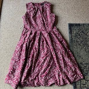 Anthropologie pink dress, light blue sparrows, vintage cut